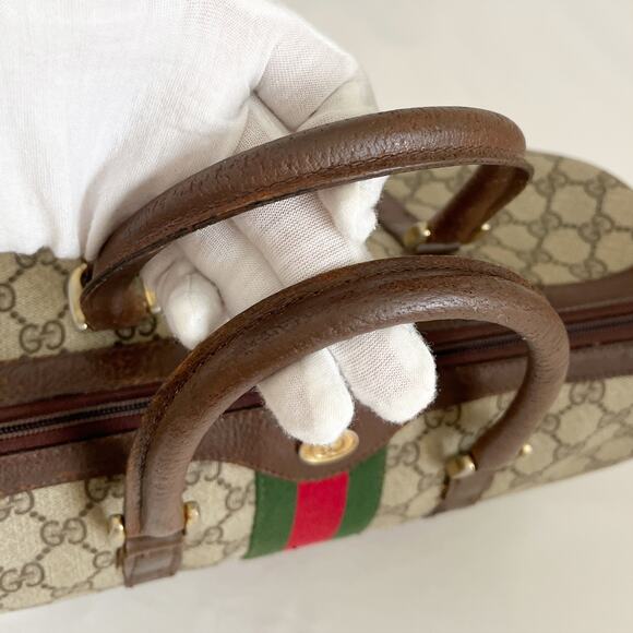 GUCCI GG Vintage Supreme Web Sherry Line Boston Bag PVC Beige Red Green - Picture 10 of 16